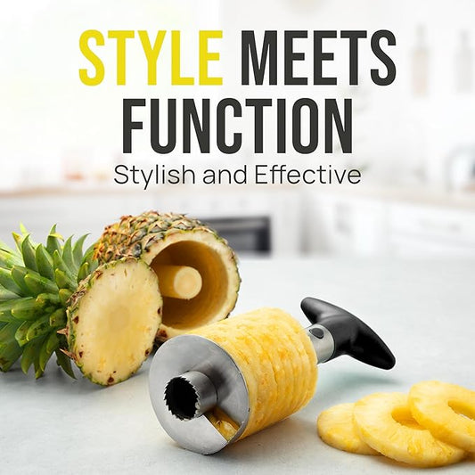 Zulay Kitchen Stainless Steel Pineapple Corer & Slicer – Heavy-Duty Pineapple Cutter with Reinforced Blade & Eye Removal Tool – Effortless Pineapple Core Remover & Slicer - Black