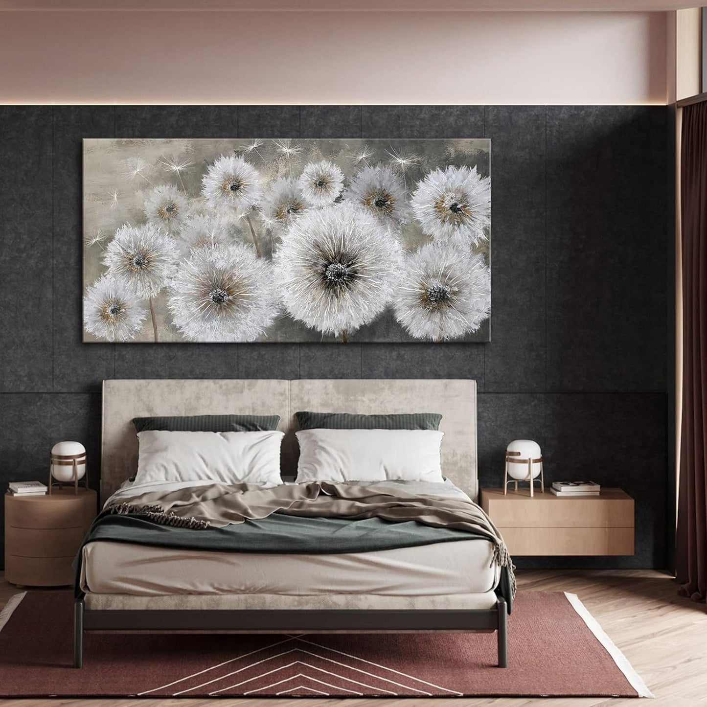 Pogusmavi Dandelion Farmhouse Wall Art for Living Room Pictures for Bedroom Wall Decor Canvas Paintings Framed Wall Picture for Bedroom Office Artwork Wall Decor Textured Art 30×60IN