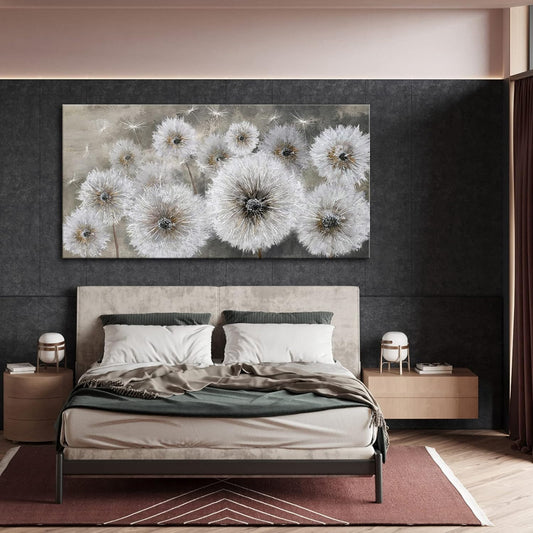 Pogusmavi Dandelion Farmhouse Wall Art for Living Room Pictures for Bedroom Wall Decor Canvas Paintings Framed Wall Picture for Bedroom Office Artwork Wall Decor Textured Art 30×60IN