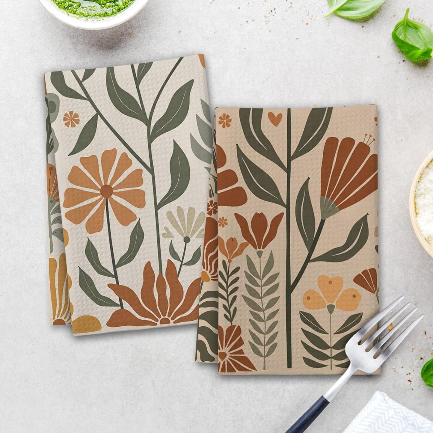 Boho Floral Kitchen Towels, Abstract Flowers House Hand Towel Set of 2, Vintage Gifts for Home Bathroom Holiday Decor - A03