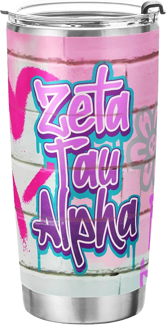 Zeta Tau Alpha Paraphernalia Officially Licensed - 20 oz Stainless Steel Insulated Sublimation Tumbler - Graffiti