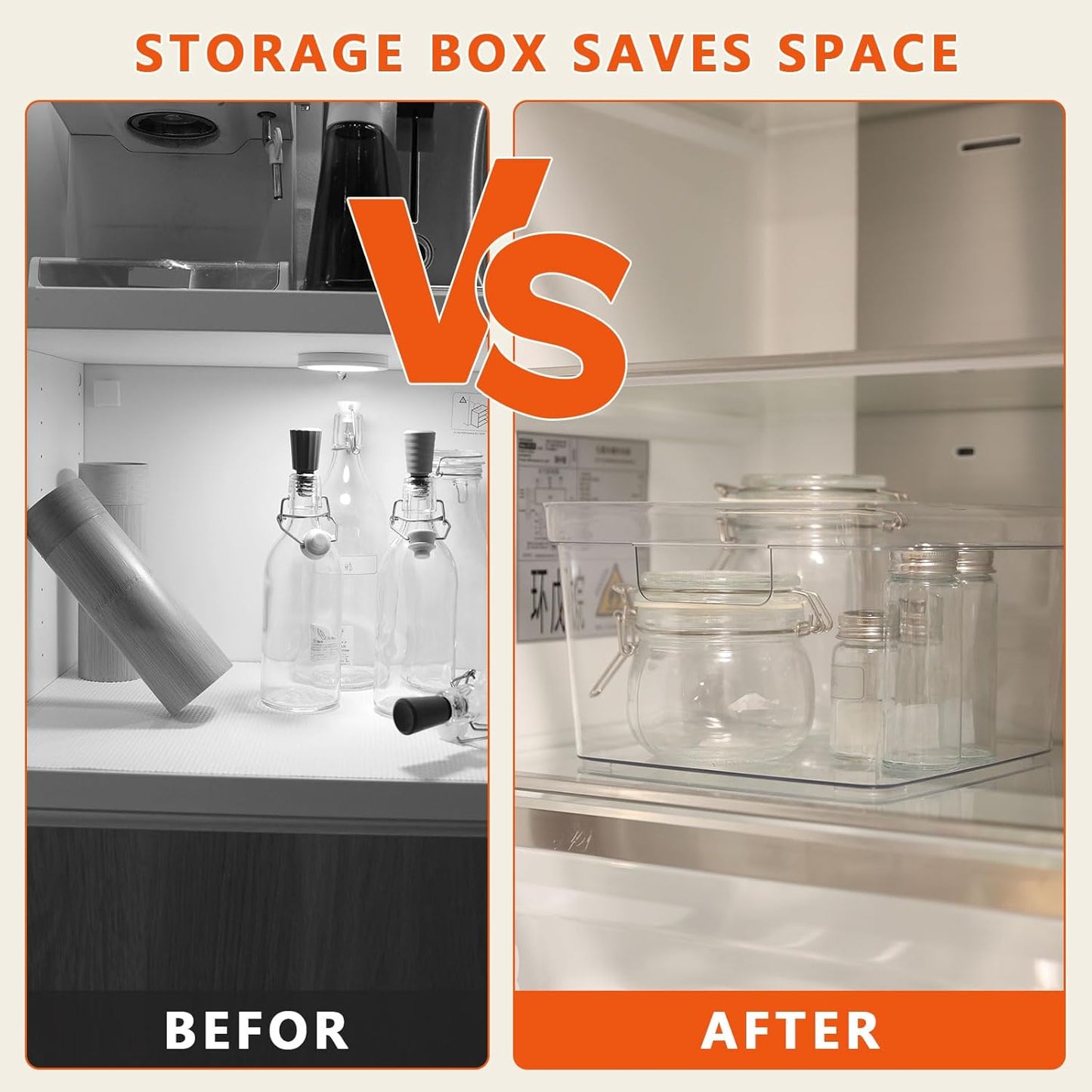 MOONEDGE 6-Pack Clear Plastic Storage Bins — Open-Top PET Storage Containers & Organizers, 10" x 10" x 6" Clear Boxes for Closet, Pantry, Office, Craft, Toy and Refrigerator Organization