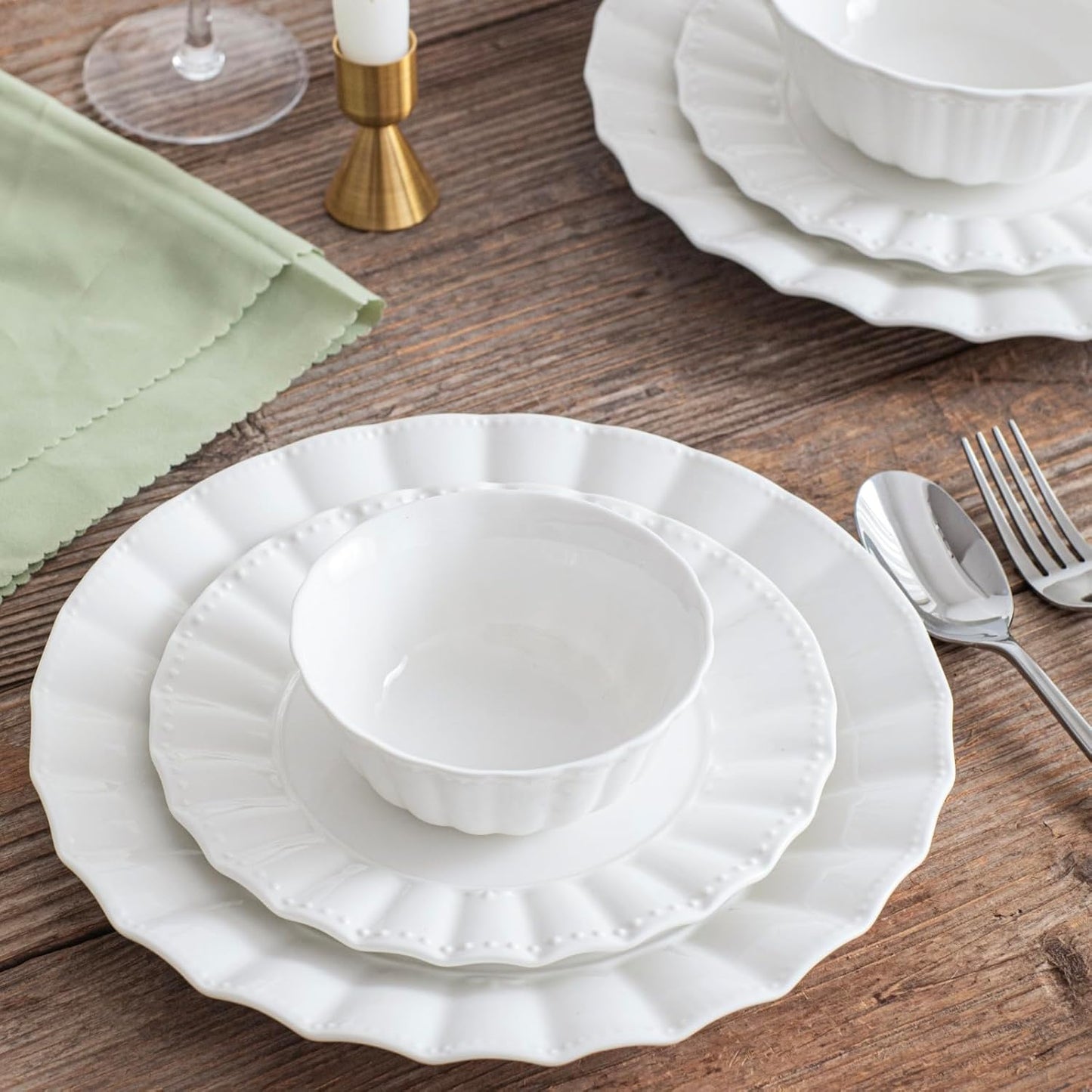 Dinnerware Sets, 24 Piece Porcelain Plates and Bowls Sets Service for 6, Ceramic tableware, Modern Bone China Dish Sets, Wavy Pattern