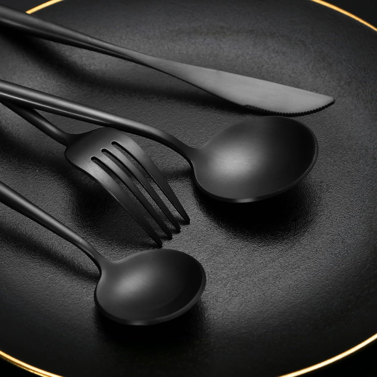 40 Pieces Matte Black Silverware Set, Stainless Steel Black Flatware Set for 8, Satin Finish Spoons and Forks Silverware Set, Black Cutlery Utensils Set, Dishwasher Safe