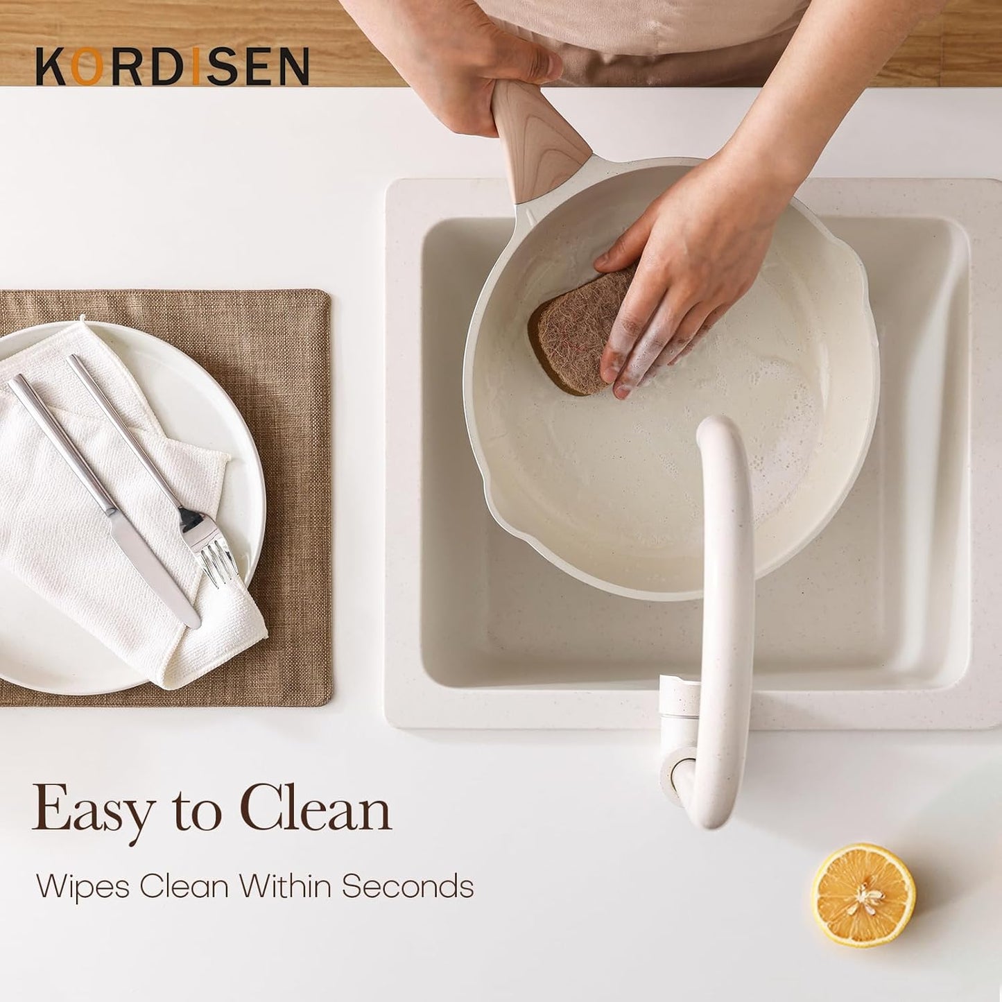 Kordisen Nonstick Ceramic Frying Pan, 11 Inch Ceramic Skillet, Healthy Non Toxic Cooking Pan, Stay-Cool Handle, Induction Compatible, PFOA & PFAS Free, White