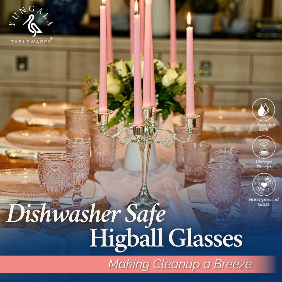 Yungala Pink Highball Tumblers set of 6 vintage glassware pink drinking glasses for lovers of colored glassware and colorful drinking glasses