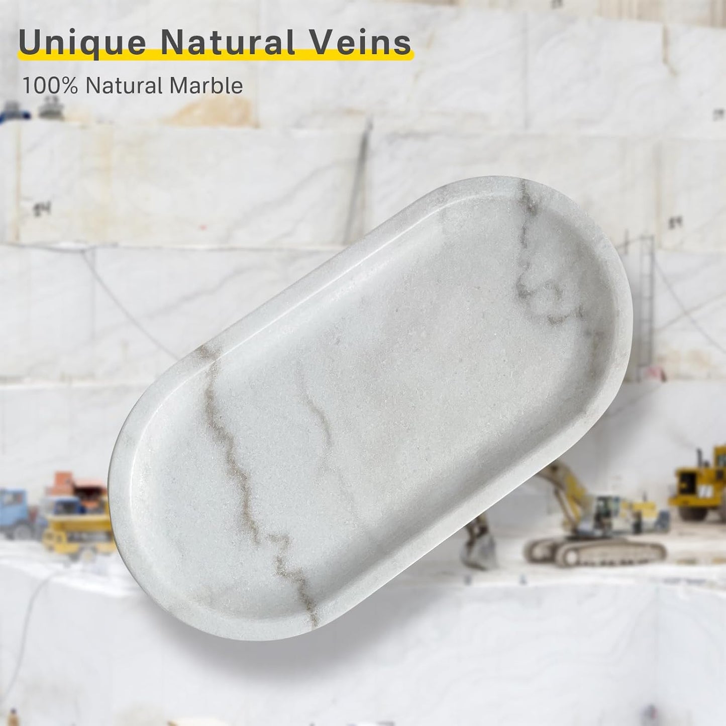 Natural Marble Tray, Stone Vanity Tray for Bathroom & Kitchen Countertop - Organizer for Perfume, Jewelry, Cosmetics 12x6 Inch,White