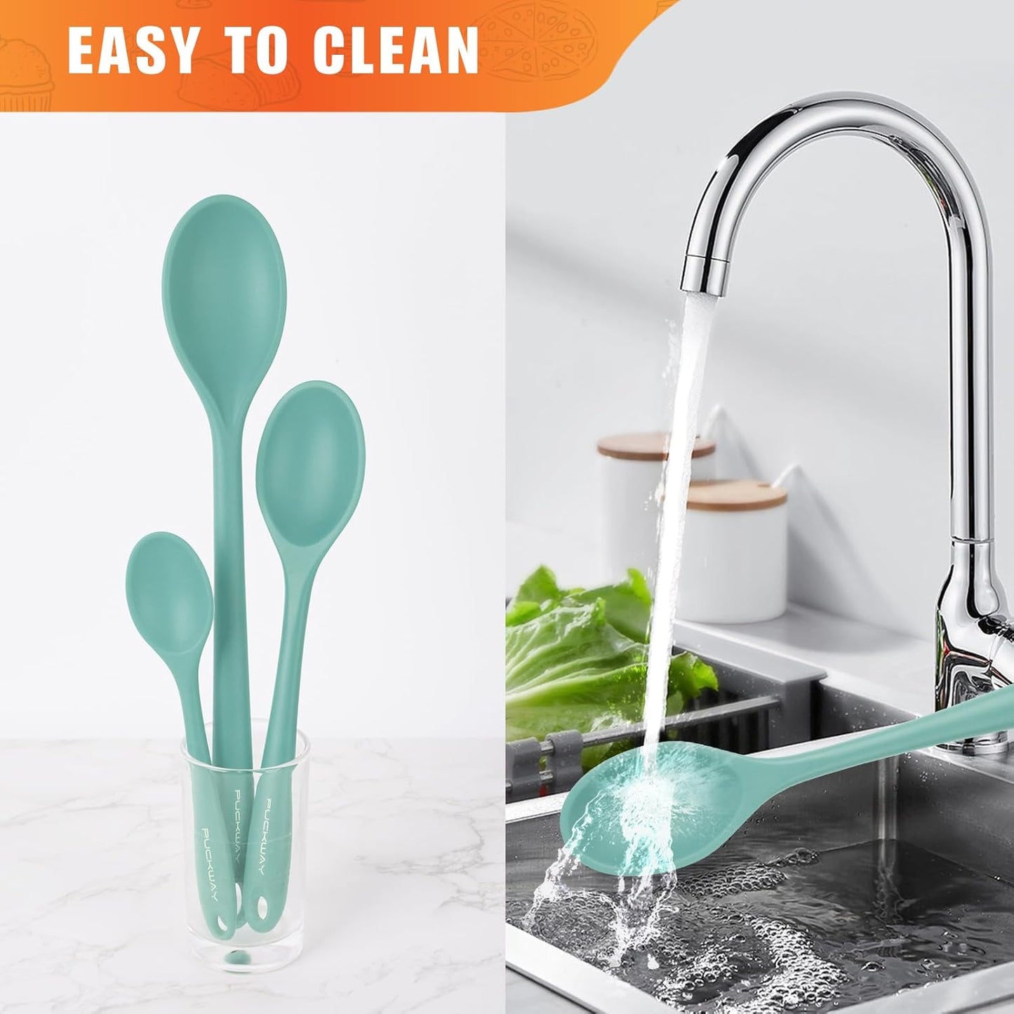 3 Pcs Silicone Spoons Set of 7.9 10.6 14.2 inch for Cooking, Heat Resistant Kitchen Spoons for Mixing, Stirring, and Serving, Small to Large Non Stick (Green)