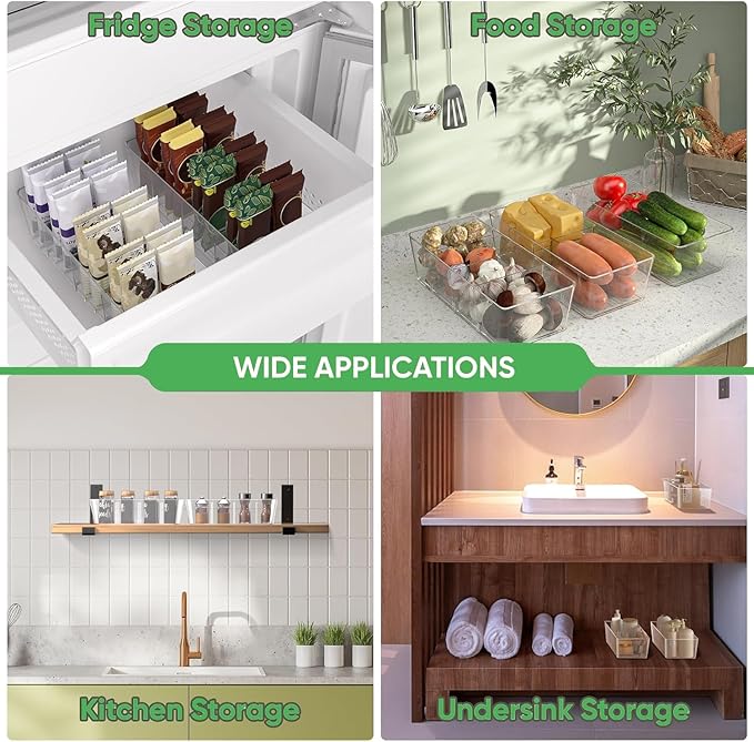 5 Pack Pantry Organizers and Storage,4 compartment Snack Containers for Kitchen,Fridge,Refrigerator Organization and Storage,Clear Plastic Bins for Spice,Tea bag,Seasoning organizer