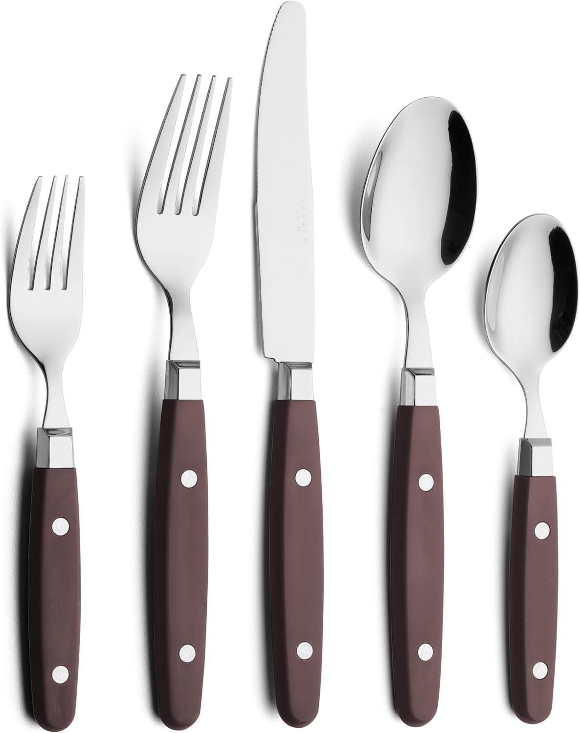 ANNOVA Silverware Set, Retro/Rivet Colorful Stainless Steel Tableware Kitchen Flatware Set Utensils, Includes Dinner Knives, Forks, Spoons, Salad Forks & Dessert Spoons (Chocolate Brown, 20 Pieces)