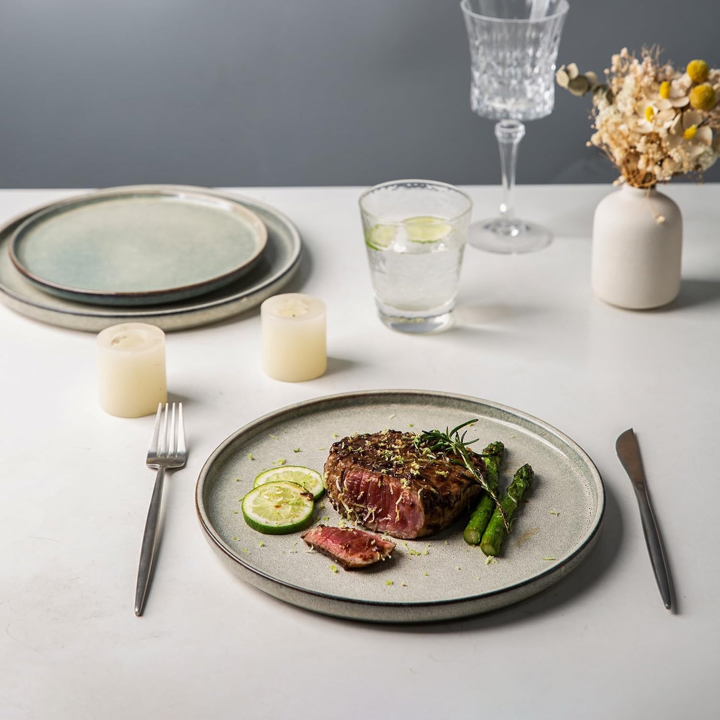 AmorArc Stoneware Dinnerware Sets,Round Reactive Glaze Ceramic Plates and Bowls Sets,Highly Scratch Resistant | Dishwasher & Microwave Safe,Service for 8 Dishes Set (24pc)