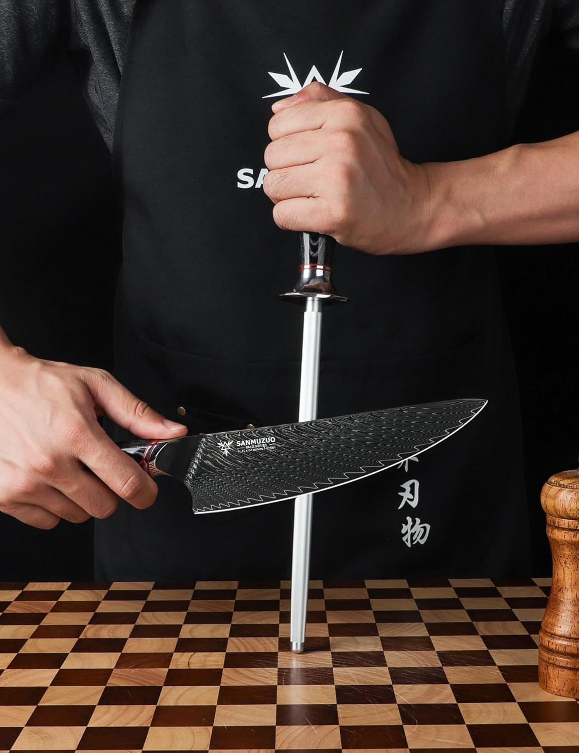 Honing Rod, Sharpening Steel for Kitchen Knives – 9" Honing Steel with Pakkawood Handle – MIAO Series