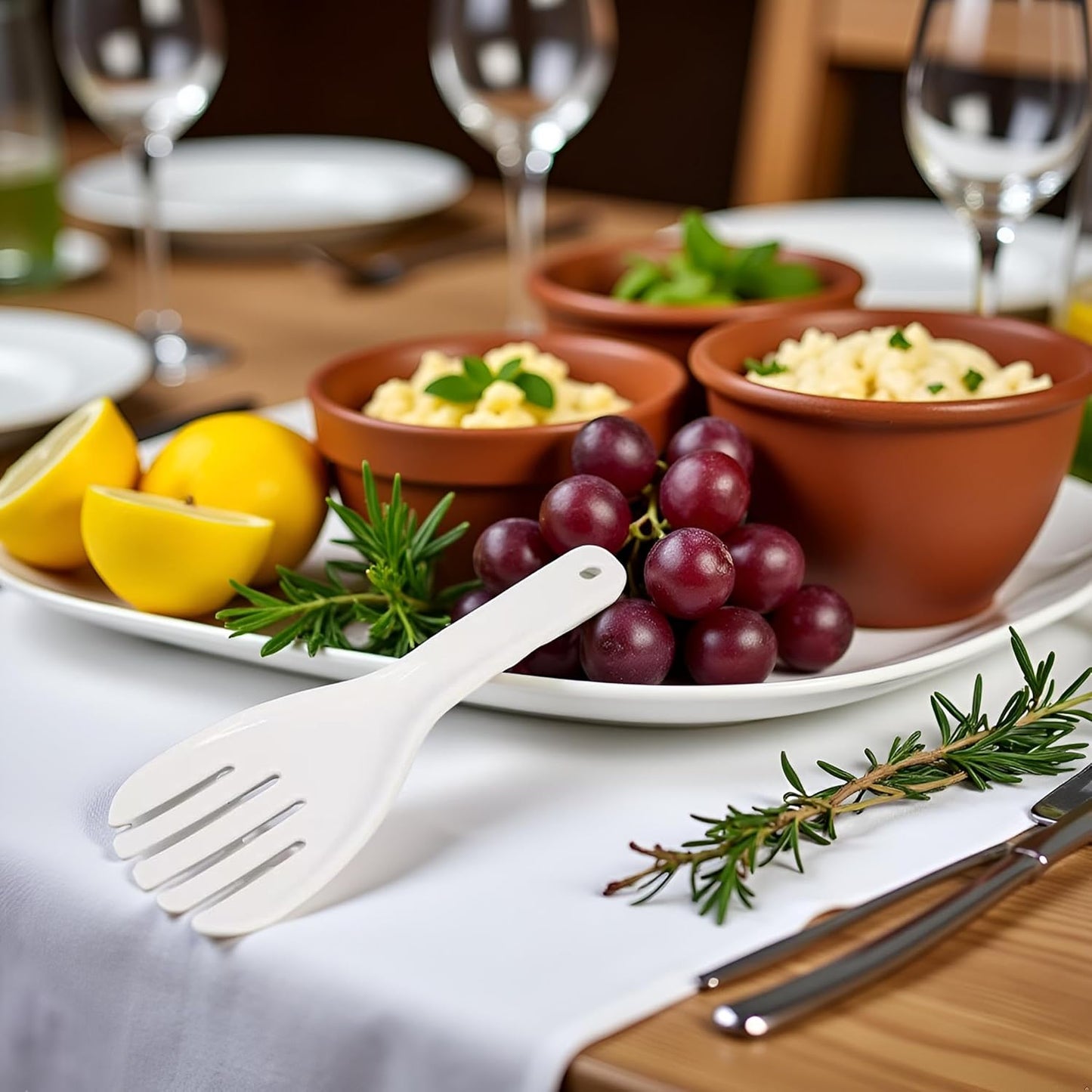 1 Pc White Jumbo Large Plastic Rice Paddle Spatula Scoop Fork-Like, Serving Spoons，Rice and Potato Servers, 10.63" (27 cm) Long