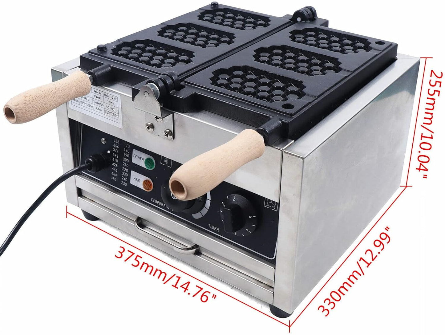 3 Grids Flip Waffle Maker 1500w Electric Waffle Iron with Non-Stick Coating 50-300°C Adjustable Temperature Waffles Machine with Thermostat & Timer Control Knobs