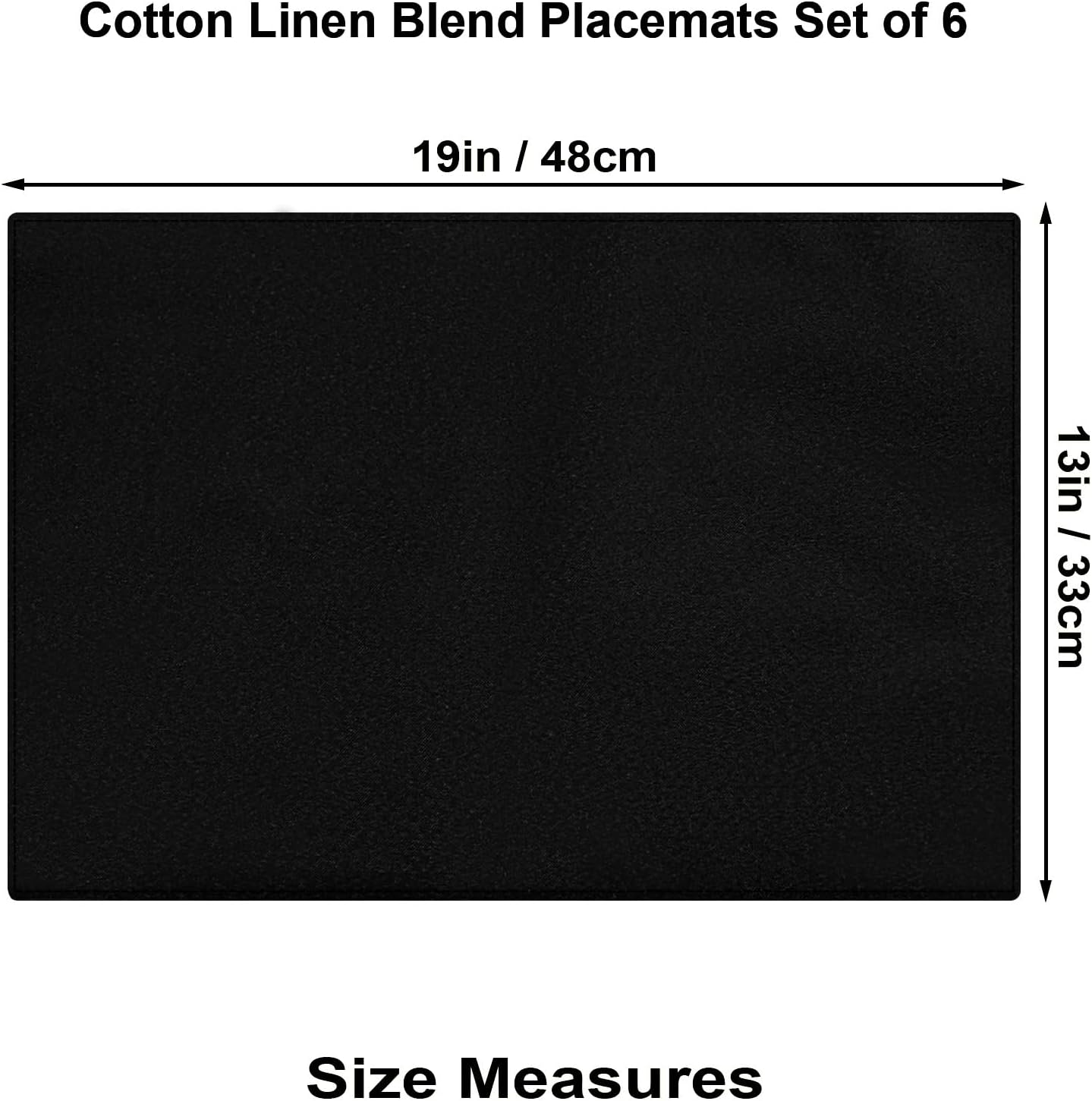 Black Cloth Placemats Set of 6, Cotton Linen Blend Machine Washable Double Layered Place Mats, Heat Resistant Placemats Wrinkle Free Thick Fabric Dining Table Mats for Indoors & Outdoors (Black, 6)