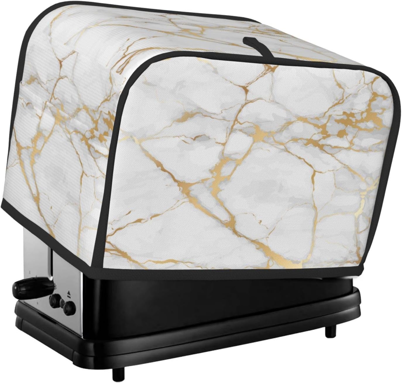 Toaster Cover 2 Slice White Gold Marble Abstract Kitchen Small Appliance Covers with Pockets Dust and Fingerprint Protection