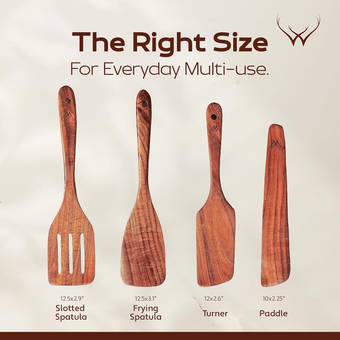Wooden Spatulas for Cooking - Wooden Kitchen Utensil Set of 4 including Paddle, Slotted Spatula, Frying Spatula, Wood Turner for Nonstick pans - Teak cooking utensils set for Apartment Essentials