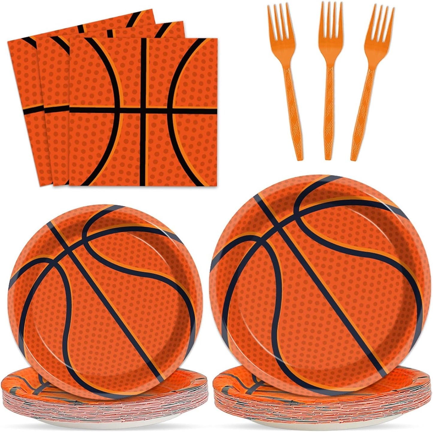ZOIIWA 200 PCS Basketball Birthday Tableware Disposable Basketball Plates Napkins Party Supplies Sports Theme Dinnerware Set Basketball Team Baby Shower Party Decoration Serve 50 guest