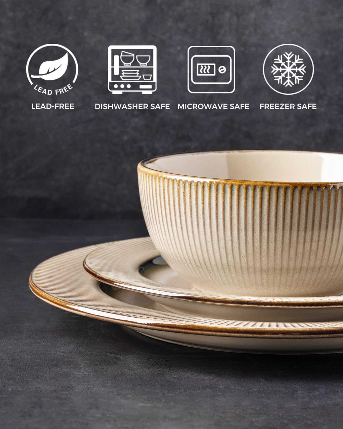 GBHOME Ceramic Dinnerware Sets, 24 Piece Embossed Elegant Stoneware Plates and Bowls Sets, Housewarming Wedding Gift | Dishwasher & Microwave Safe | Dishes Set Service for 8