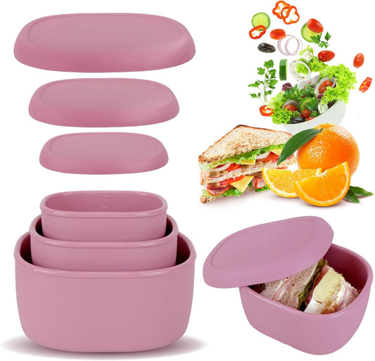 Anatole Silicone Food Storage Containers Set of 3 Lunch Box Bento with Lids BPA Free Dishwasher Microwave Oven Freezer Safe (6.7oz, 10oz, 20oz)