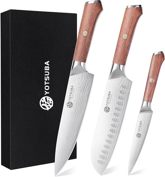 YOTSUBA Kitchen Knives Set 3 PCS, Ultra Sharp Chef Knife Set High Carbon Stainless Steel Blade, for Home & Restaurant Use, With Smooth Ergonomic Handle and Stylish Premium Gift Box