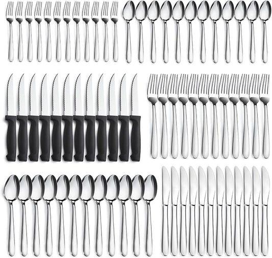 Pleafind 72-Pieces Silverware Set for 12, Flatware Set with Steak Knives, Stainless Steel Cutlery Set, Include Forks Spoons and Knives Set, Dishwasher Safe Utensil Sets for Home Restaurant