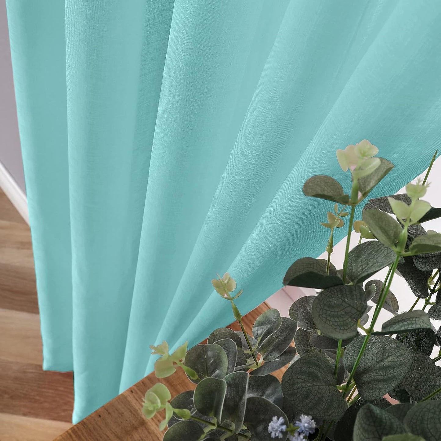 Tollpiz Sheer Curtain Linen Textured Bedroom Curtains Sheer Light Filtering Rod Pocket Voile Curtain for Living Room, 54 x 95 inches Long, Crystal Blue, Set of 2 Panels