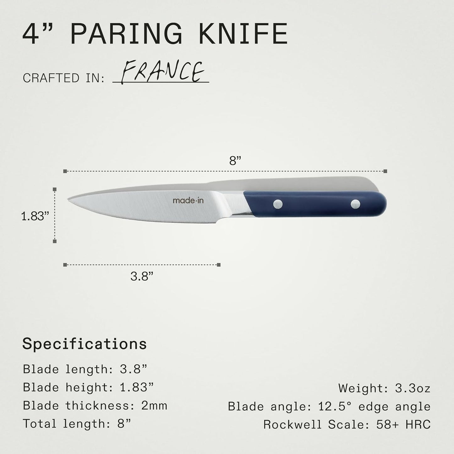 Made In Cookware - 4" Paring Knife France - Full Tang With Harbour Blue Handle