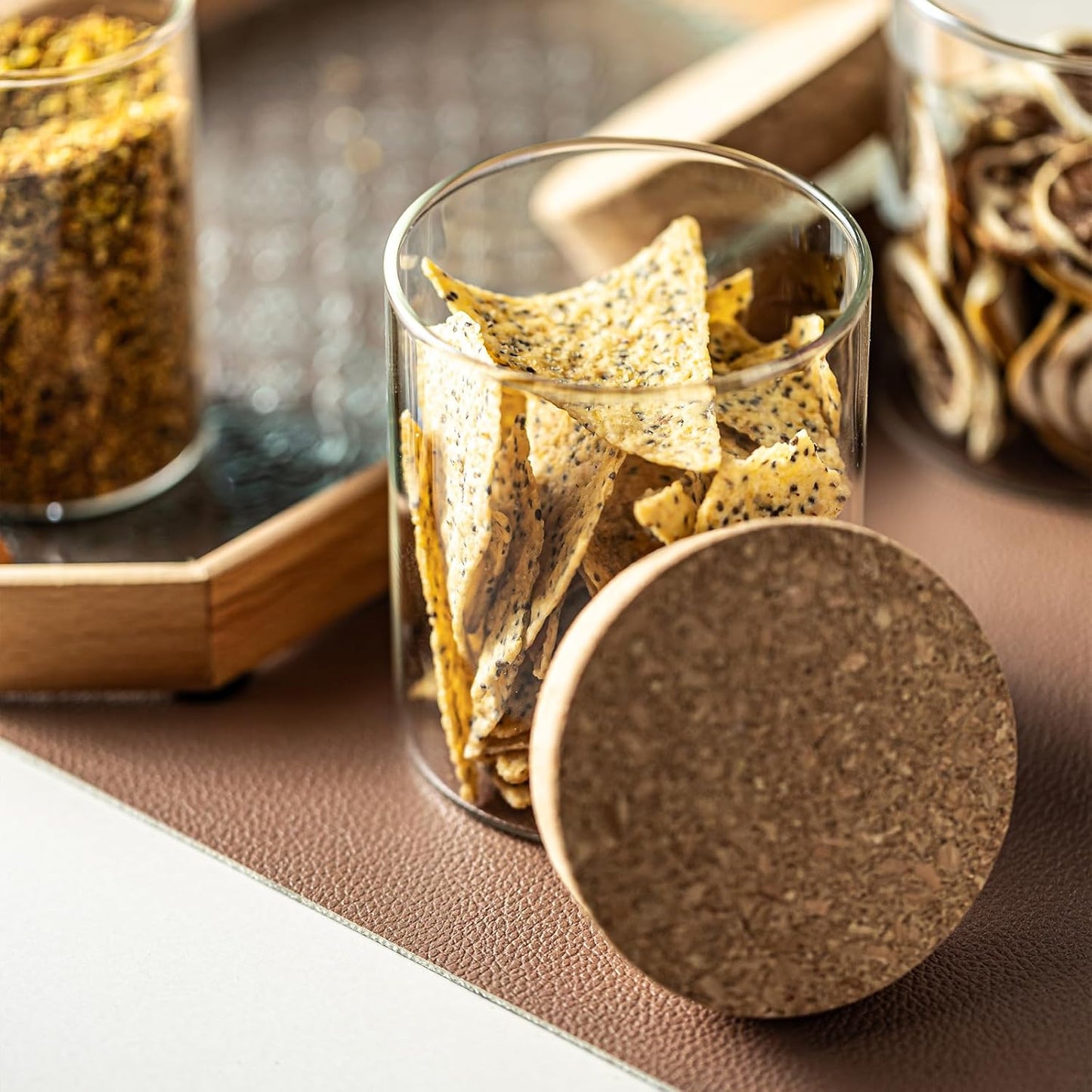 Airtight Glass Jars with Cork Lids -set of 4 (2 Large 16oz & 2 Small 10oz) Kitchen Storage Containers for Tea, Cereal, Spices, Beans, Candy | Wedding, Pantry, Biscuit Organization (4PCS)