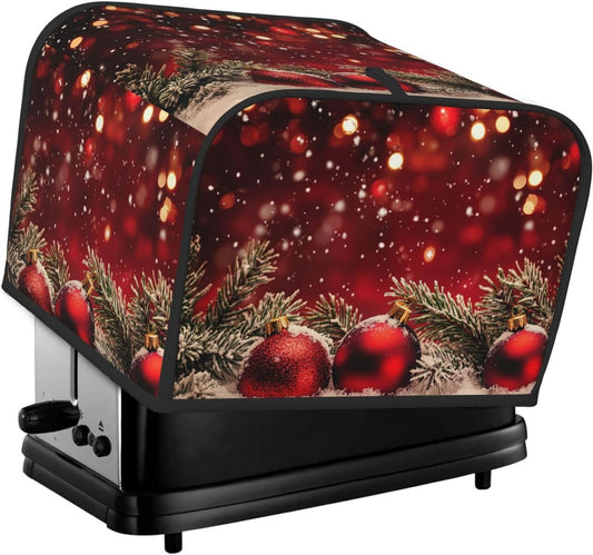 Toaster Cover 4 Slice Red Christmas Ball Glitter Kitchen Small Appliance Covers with Pockets Dust and Fingerprint Protection