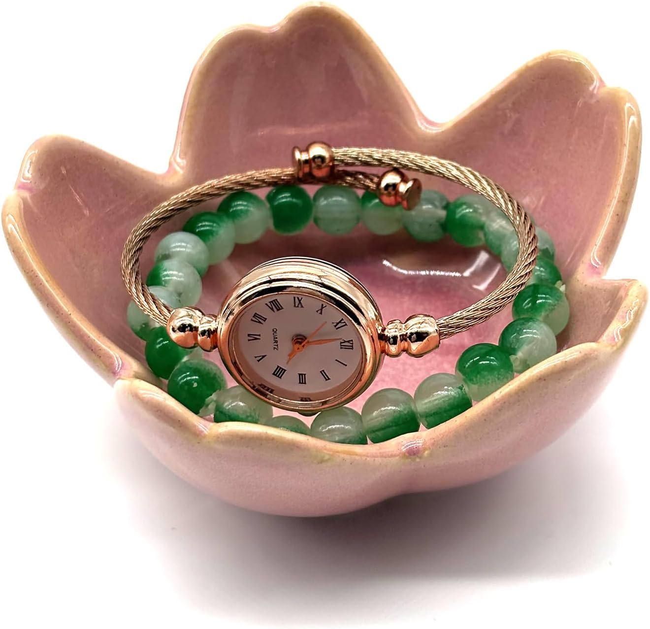 Pink Flower Ring Dish Jewlery Tray, Small Ceramic Jewelry Dish Tray Room Nightstand Decor Trinket Dish Bathroom Ring Holder Jewelry Plate Bowl Christmas Friendship Birthday Gifts for Women Mom