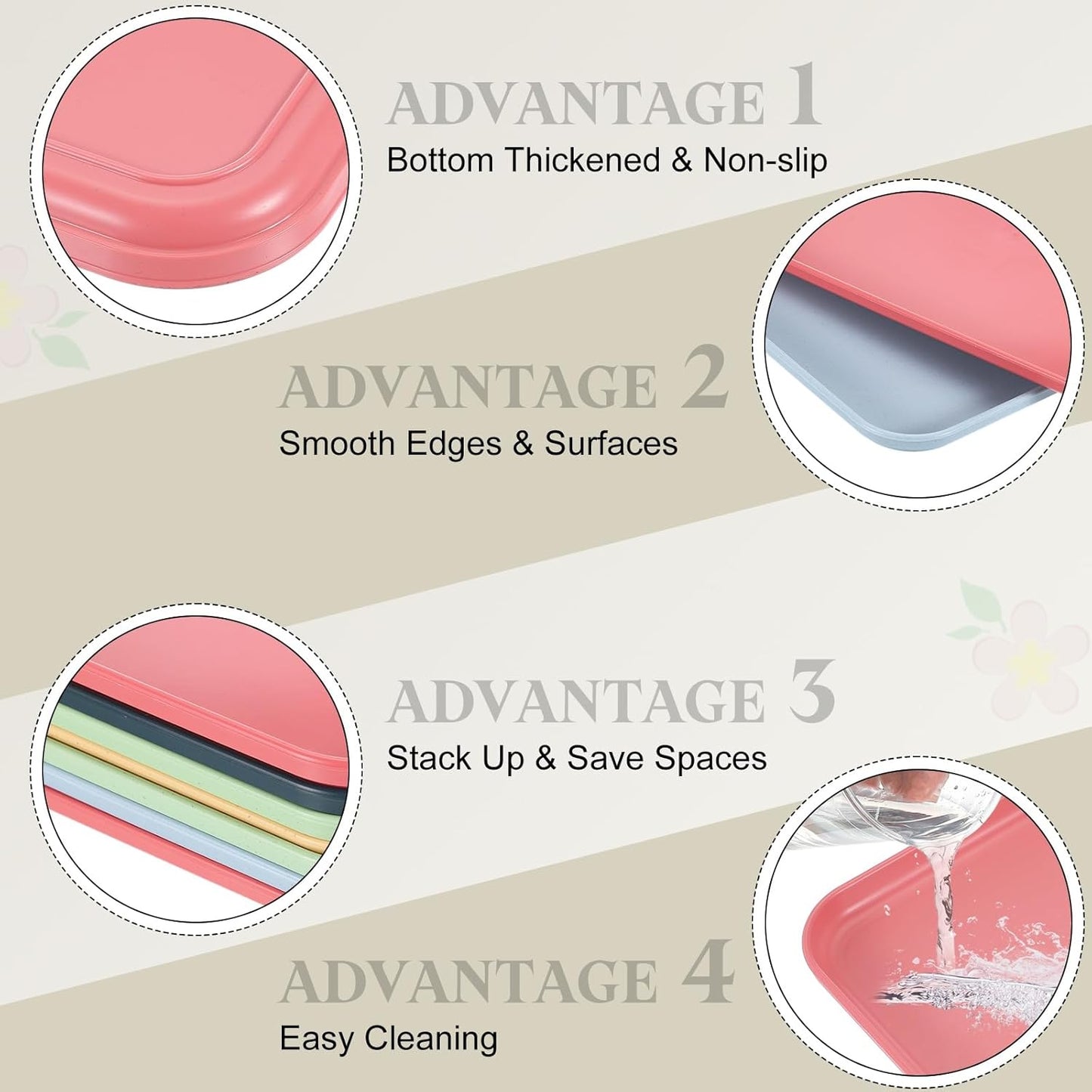 uxcell 4Pcs Plastic Serving Trays, 15 x 10.6 Inch Rectangle Food Trays Serving Cafeteria for Kitchen Restaurant Coffee Fruit Burger Lunch Dessert, Pink