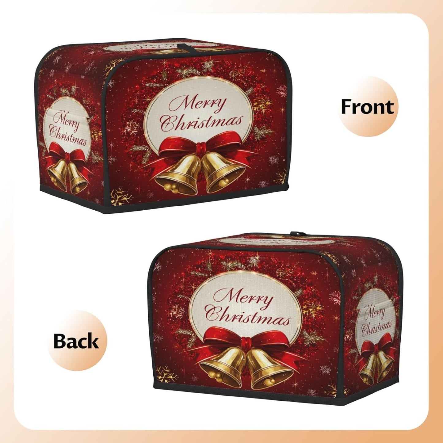 Toaster Cover 2 Slice Christmas Bells Red Xmas Kitchen Small Appliance Covers with Pockets Dust and Fingerprint Protection