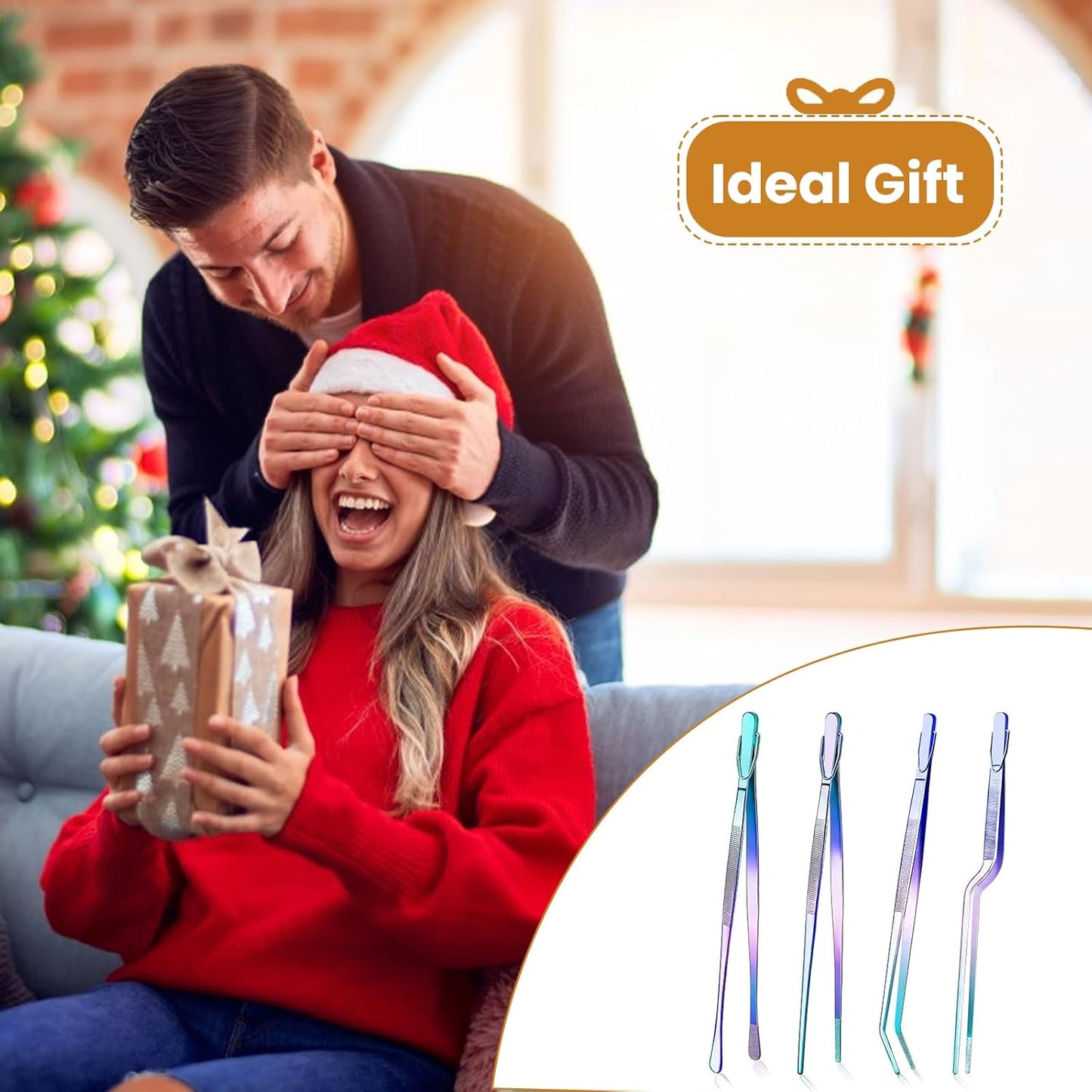 GEEKHOM Tweezer Tongs for Cooking, [4 Pack]12-inch Fine Long Food Tongs, Stainless Steel Kitchen Tweezers, Professional Chef Tongs for BBQ, Baking, Roasting, Dessert Decoration, Steak, Salad, Colorful