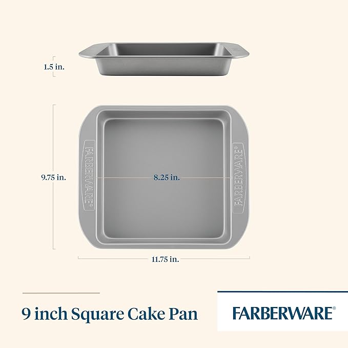 Farberware Nonstick Bakeware 9-Inch Square Cake Pan, Gray