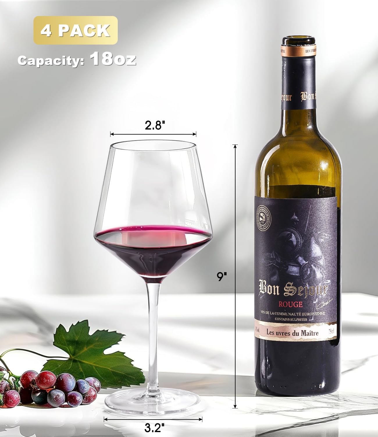 LUNA & MANTHA Red Wine Glasses Set of 6, Hand Blown Burgundy Glasses, Ultra thin,Light for Best Wine Tasting,18 OZ Perfect Gifts for Valentine's Day, Anniversary