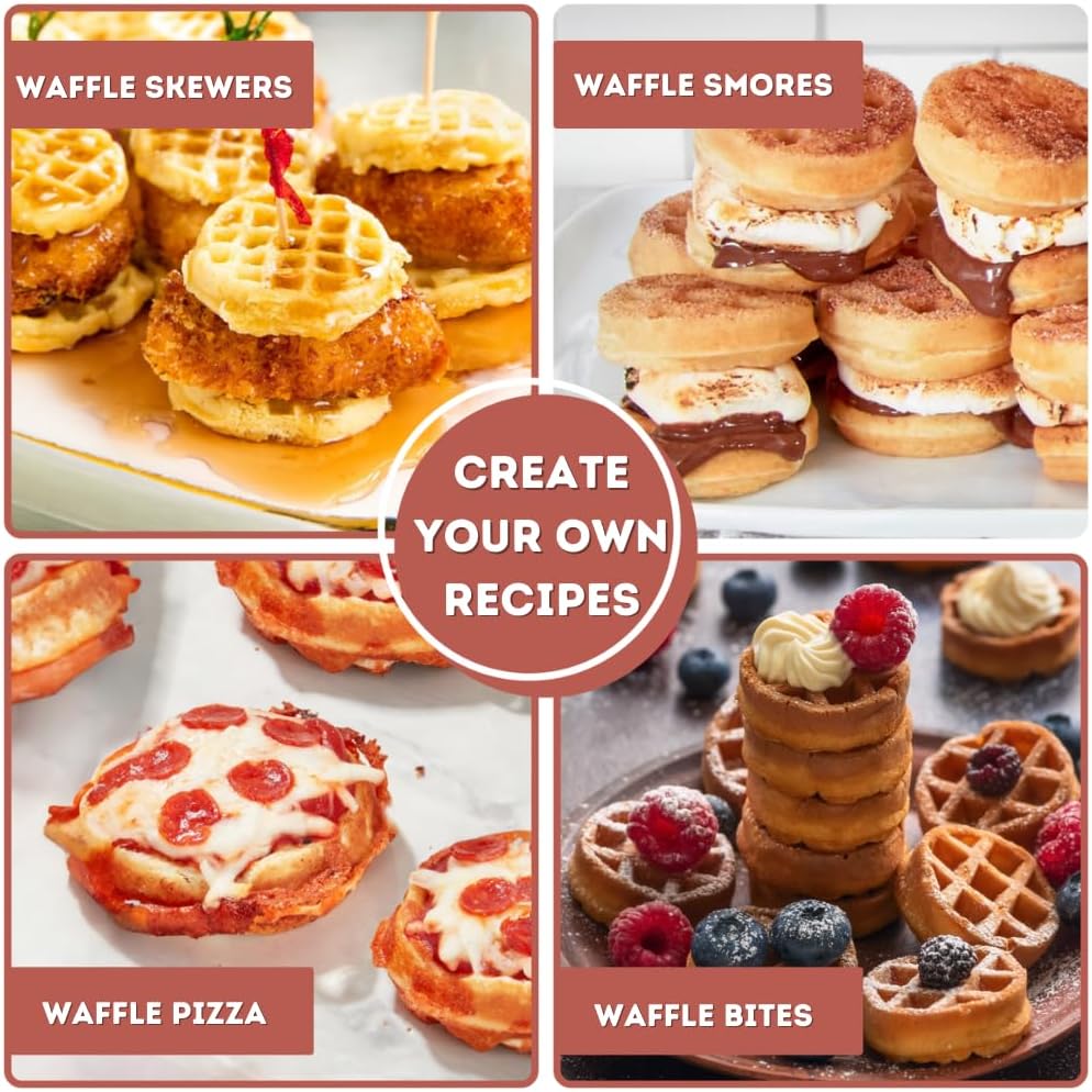 16 PCS Mini Waffle Maker Machine, Nonstick Waffles Iron Quick Heat-Up Surface, Simple & Easy Tiny Chaffle Baker for Home & Restaurants, Small Bites for Kids, Perfect for Breakfast, Desserts & Snacks