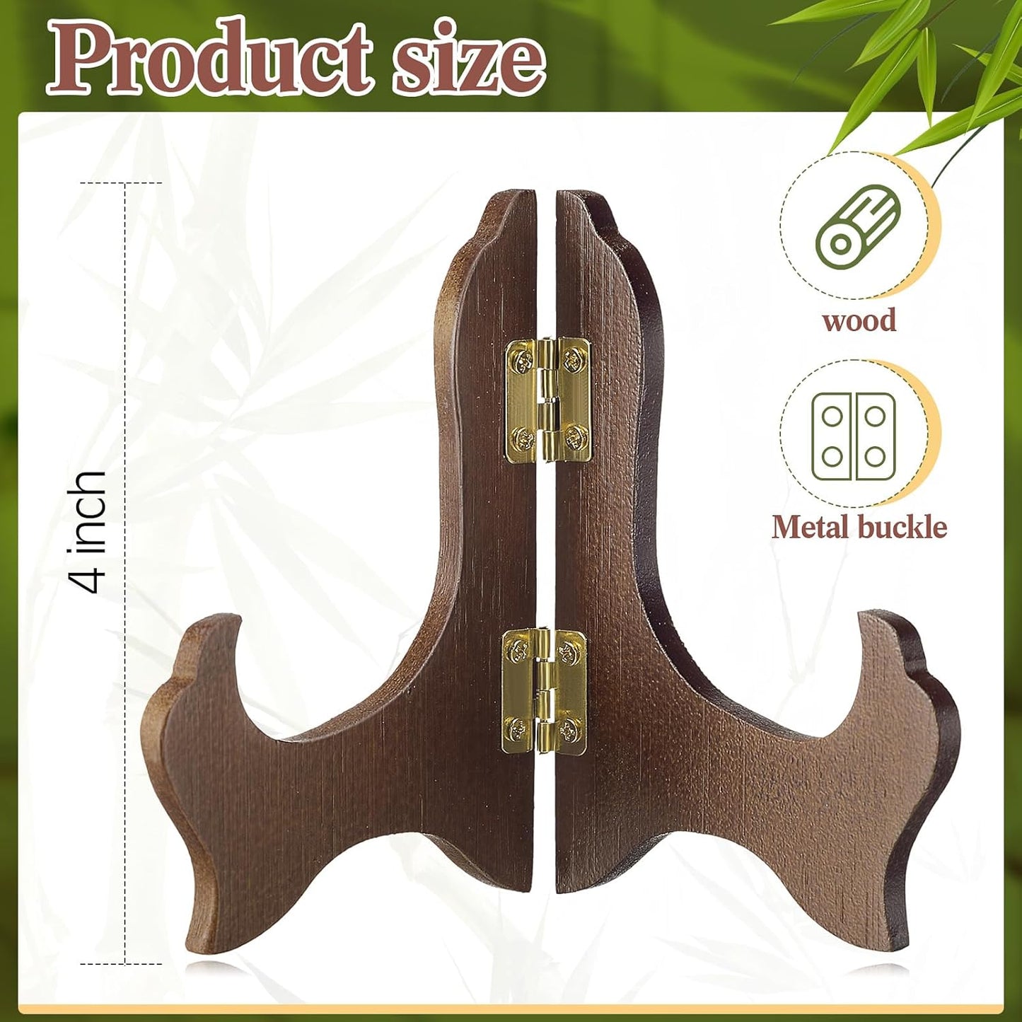 Tatuo 4 Packs Wooden Display Stand Decorative Plate Stands for Display Picture Frame Holder Easels(Brown,4 Inch)