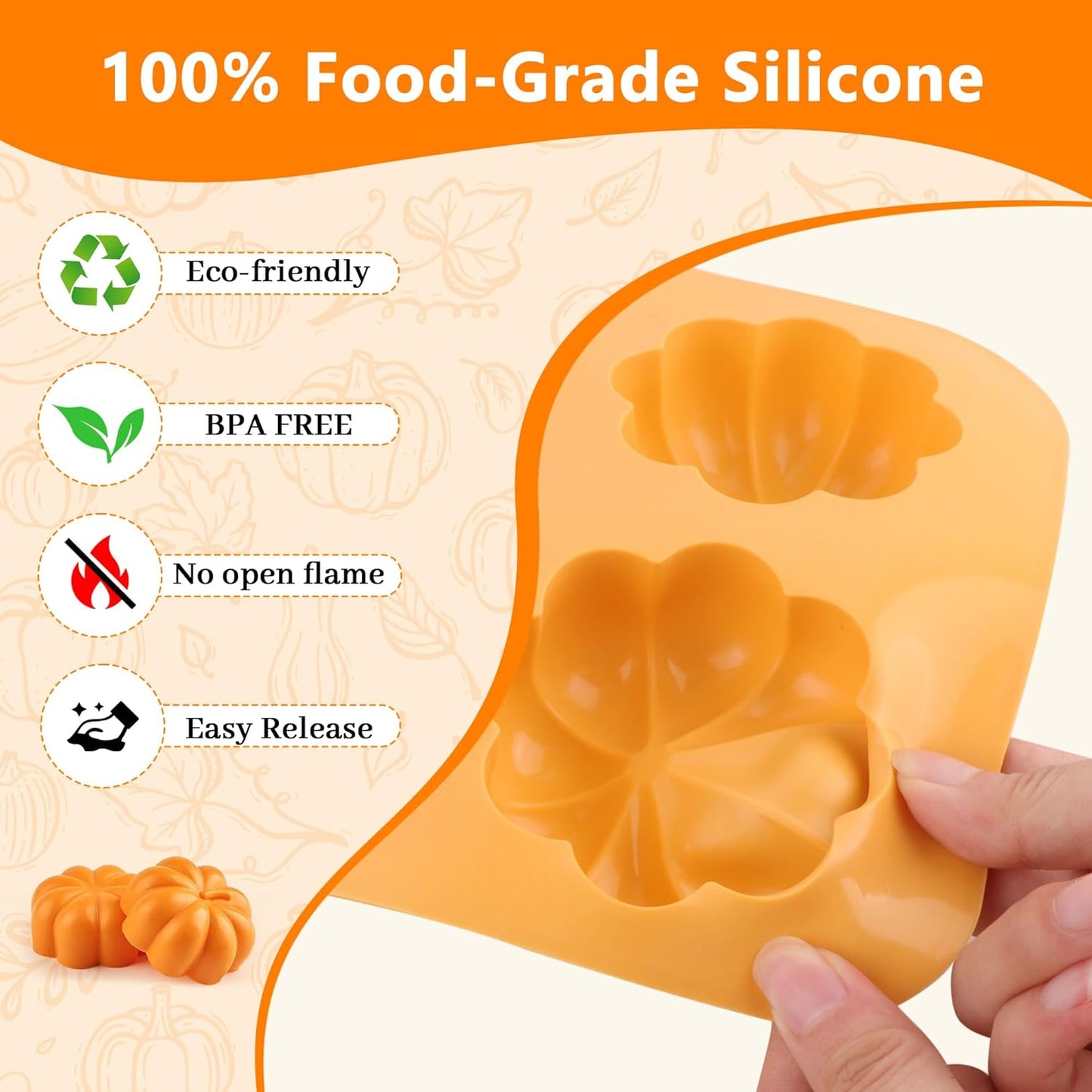 3-Pack 6-Cup Silicone Muffin Pans, Nonstick Cupcake Baking Molds, Muffin Cupcake Pans Molds for Baking, BPA/PFA-Free, Dishwasher & Oven Safe Pumpkin