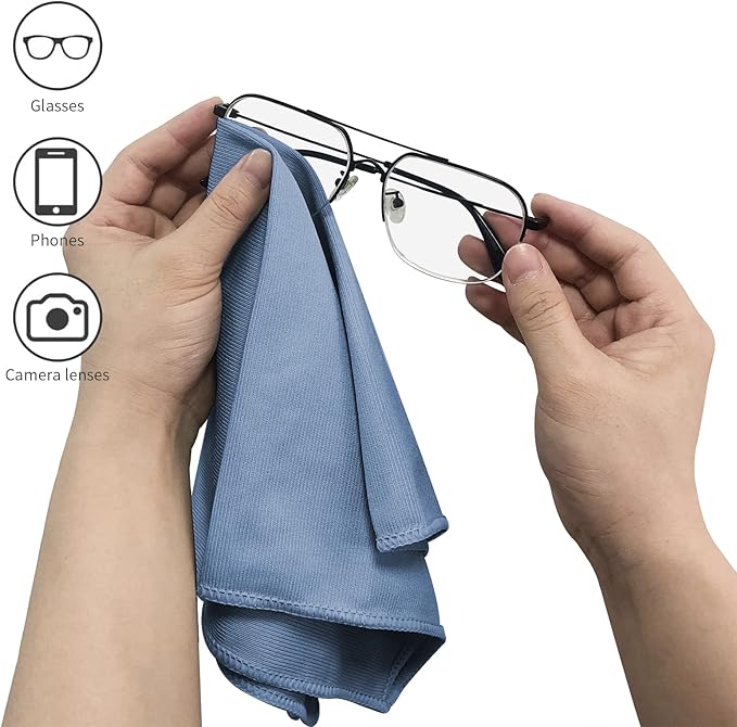 6 Pack Microfiber Glass Cleaning Cloth, 16 Inch X 16 Inch, Lint Free Quickly Clean Window, Glasses, Windshields, Mirrors, and Stainless Steel, Dark Blue
