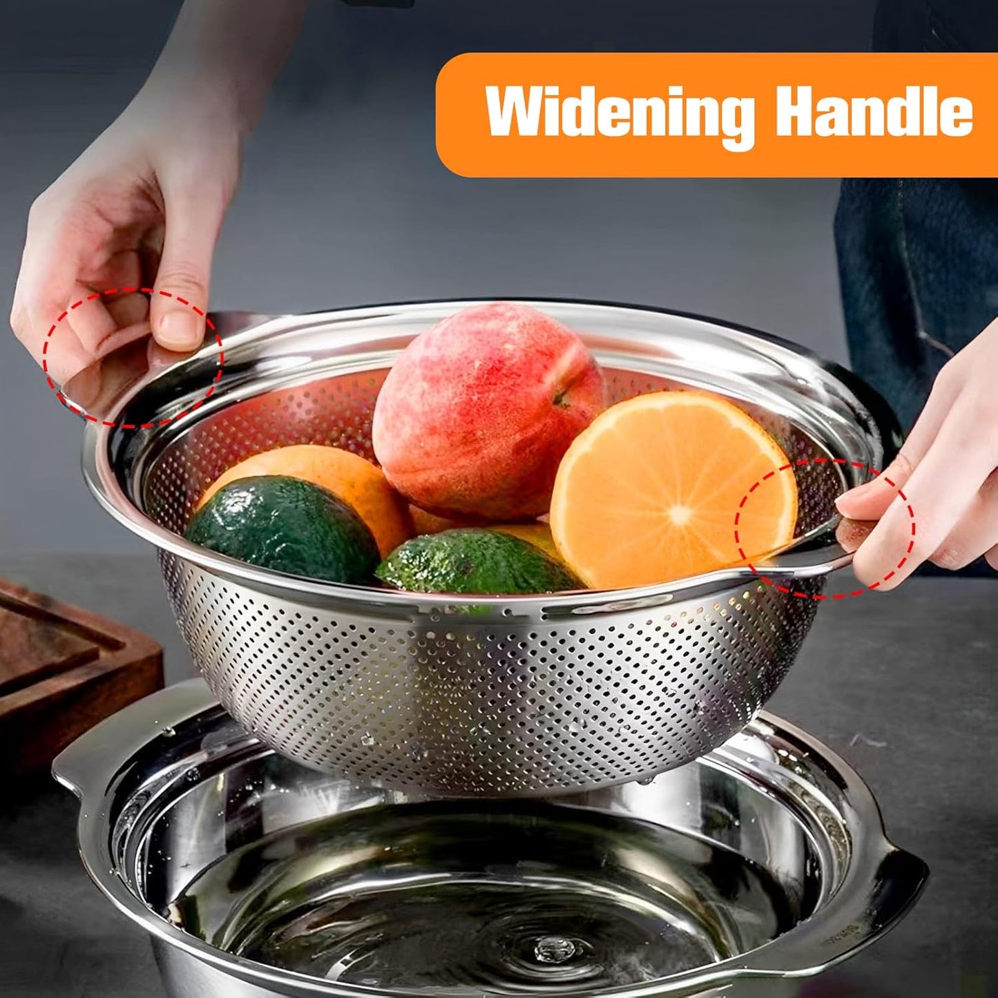 Stainless Steel Microporous Colander for Kitchen, 4.5QT Large Capacity, Colander and Bowl Set of Two, Stainless Steel Drain Basket with Mixing Bowl, for Washing Fruits and Vegetables