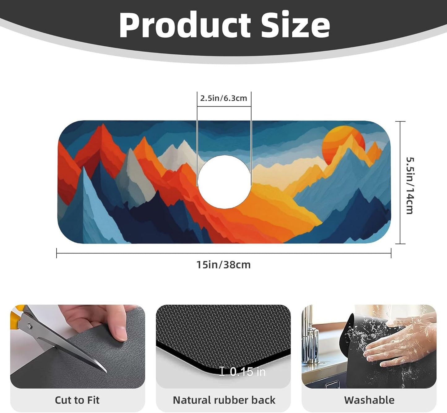 Colorful Mountains Sunset Dish Drying Mat for Kitchen Counter, 18"x24" Microfiber Absorbent Fast Dry Mat, 2Pcs Dish Mat Faucet Mats Sets, Large Drying Kitchen Mat Kitchen Drying Pad Coffee Bar Decor