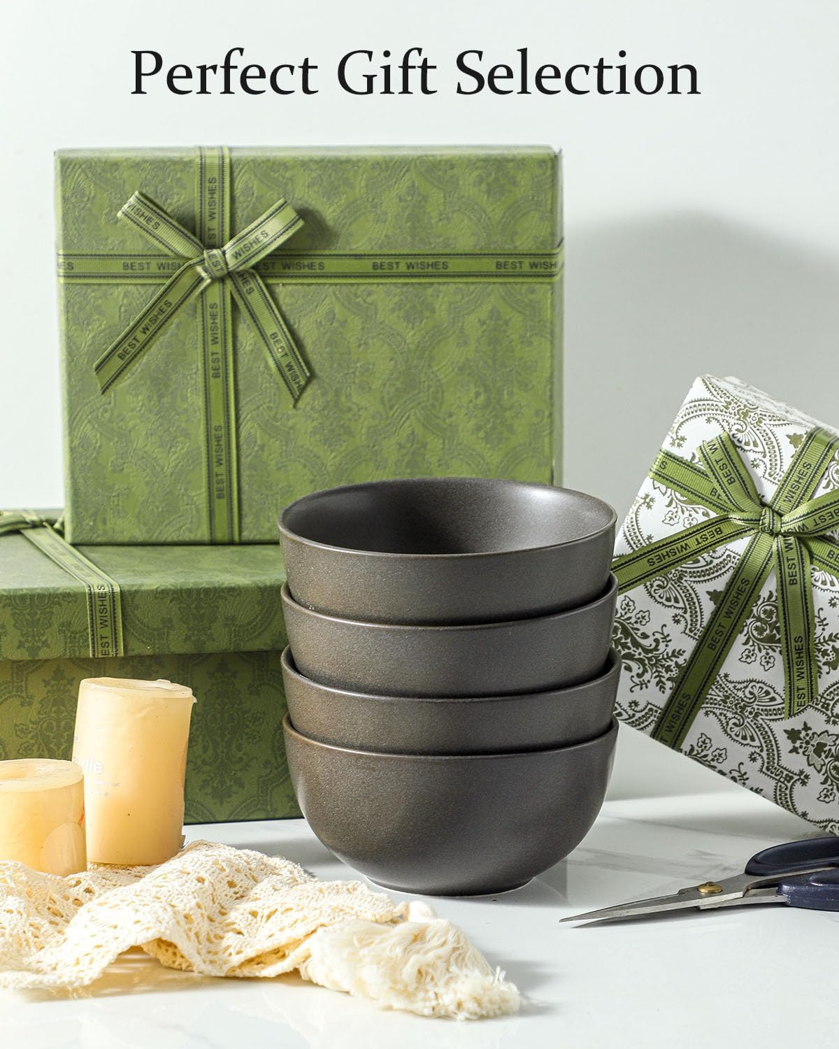 Cereal Bowls, 24 oz Soup Bowls Set of 4, Ceramic Bowls Set for Salad, Fruit, Breakfast, Dessert, Stoneware Bowls for Kitchen, Dishwasher & Microwave Safe, Matte Black