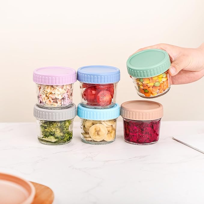 YUNCANG 6-Pack Glass Food Storage Jars 4 Oz Glass Food Canisters with Lid Microwave, Dishwasher & Freezer Safe