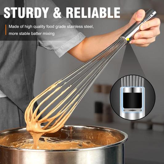 Walfos Whisk,14in Large Whisks, Heavy Duty Stainless Steel Wire Whisk for Blending, Whisking, Beating Suitable for stirring and mixing containers such as deep pots or big bowl at home or store.
