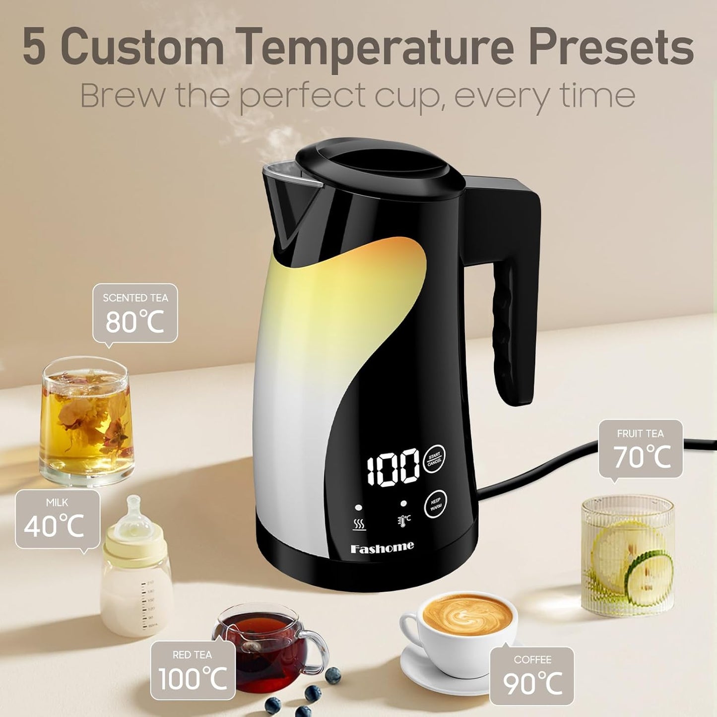1.25L Cute Penguin Electric Kettle with Temperature Control,2H Keep Warm, Double Wall Cool-Touch,1200W Quiet Boil,BPA-Free,Cordless - Electric Tea Kettle for Home,Office, Kids (Black)