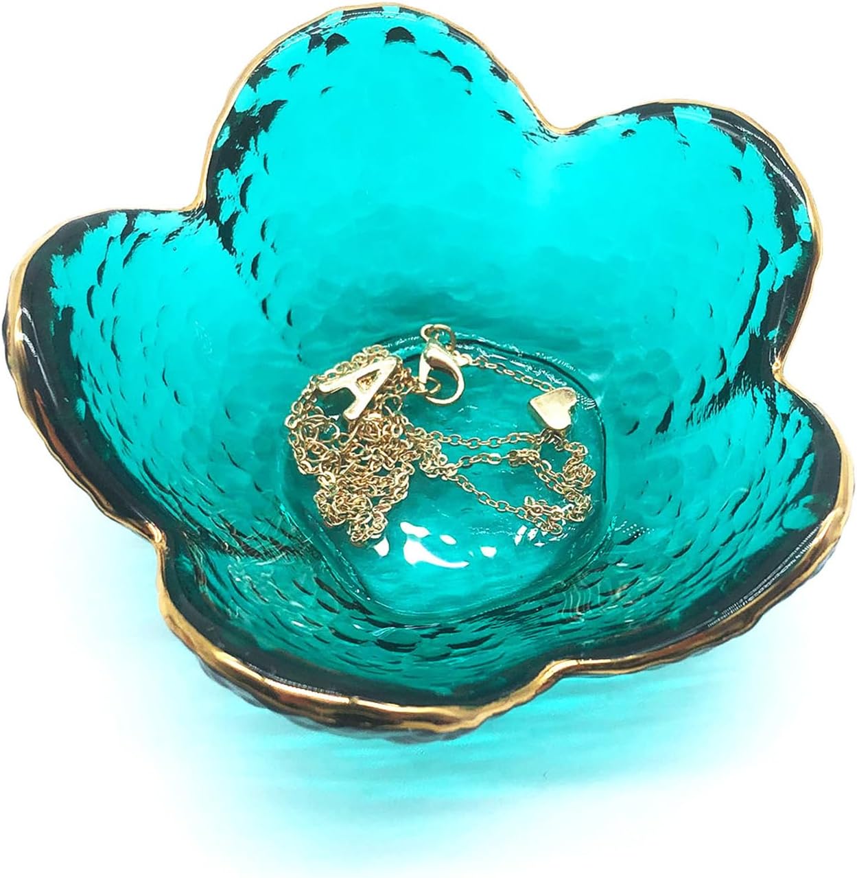 Green Flower Ring Jewelry Tray, Small Glass Jewelry Dish for Women, Room Decor Trinket Tray for Earrings Necklaces, Wedding Engagement Ring Holder, Key Dish Jewelry Plate Bowl Gift