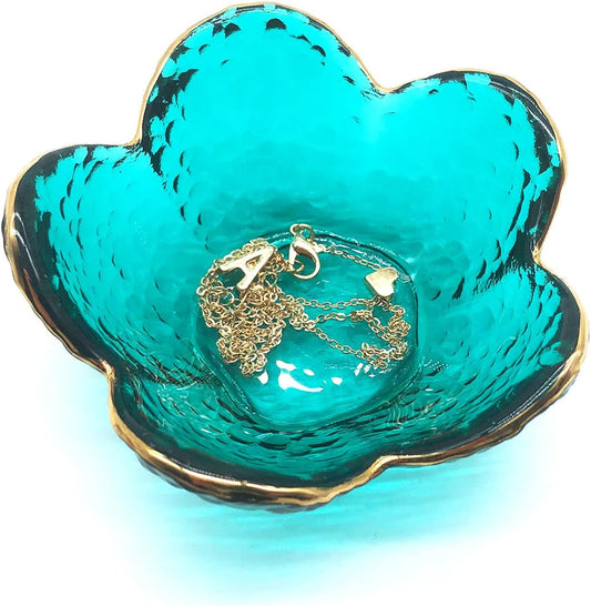 Green Flower Ring Jewelry Tray, Small Glass Jewelry Dish for Women, Room Decor Trinket Tray for Earrings Necklaces, Wedding Engagement Ring Holder, Key Dish Jewelry Plate Bowl Gift