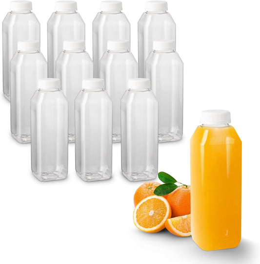MT Products PET Plastic Juice Bottles 16 oz. - Clear Take-Out Containers (Pack of 12) - Made in USA