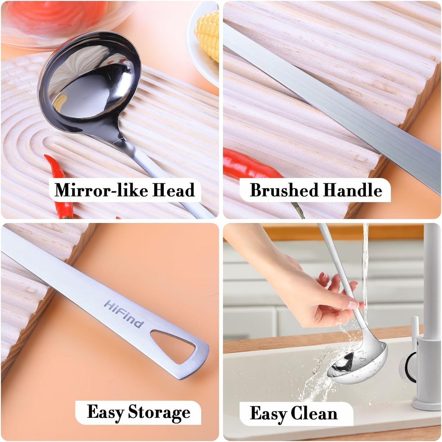 4PCS Cooking Utensils Set, Stainless Steel Kitchen Utensils Set, Durable Kitchenware Set for Cooking, Utensils Set with Slotted Serving Spoon, Spaghetti Fork, Ladle, Solid Serving Spoon